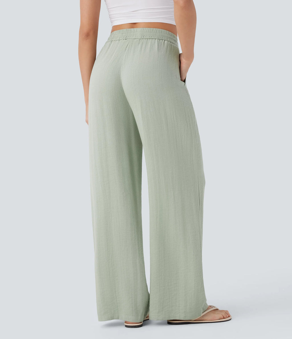 PANTALONE SICILIA EFFETTO LINO A VITA ALTA