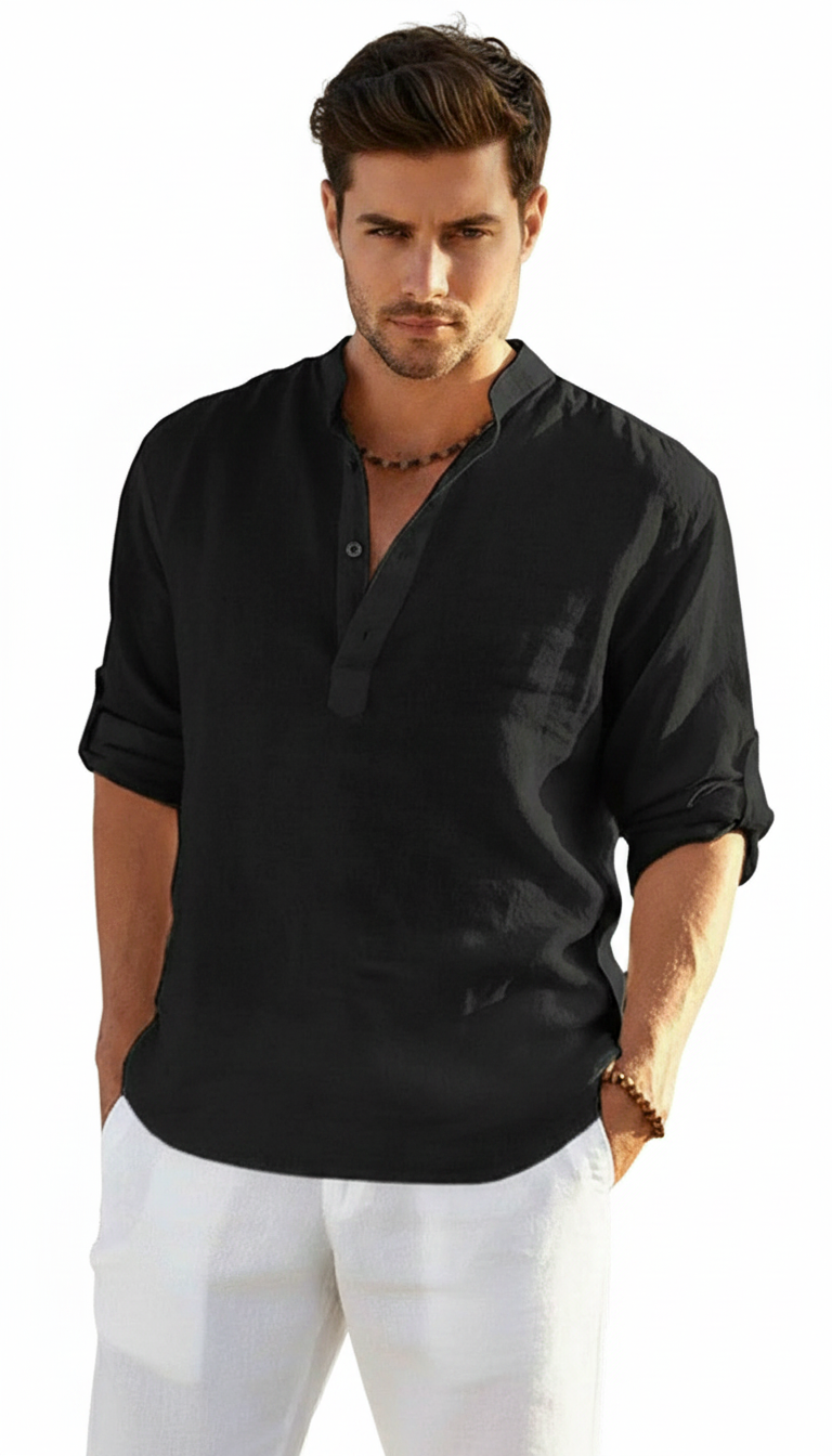 MAGLIA TOSCANA IN LINO NERA