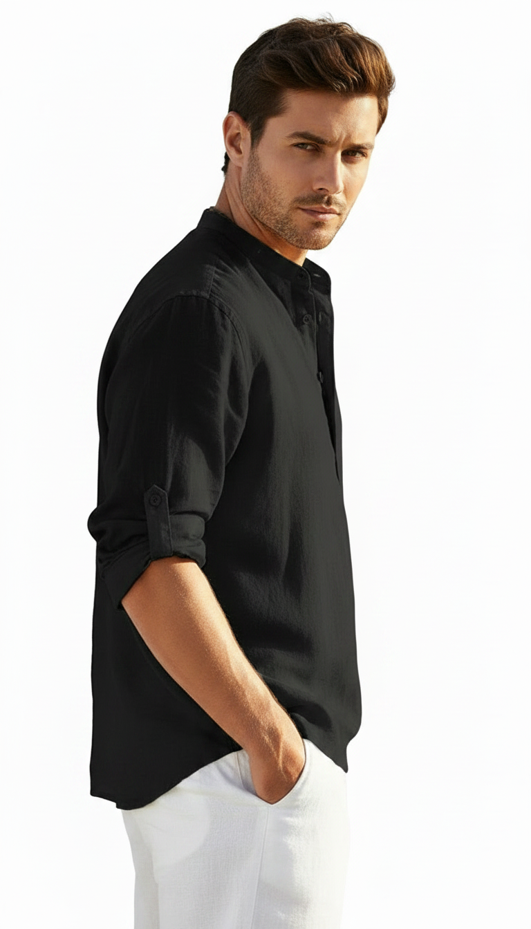MAGLIA TOSCANA IN LINO NERA