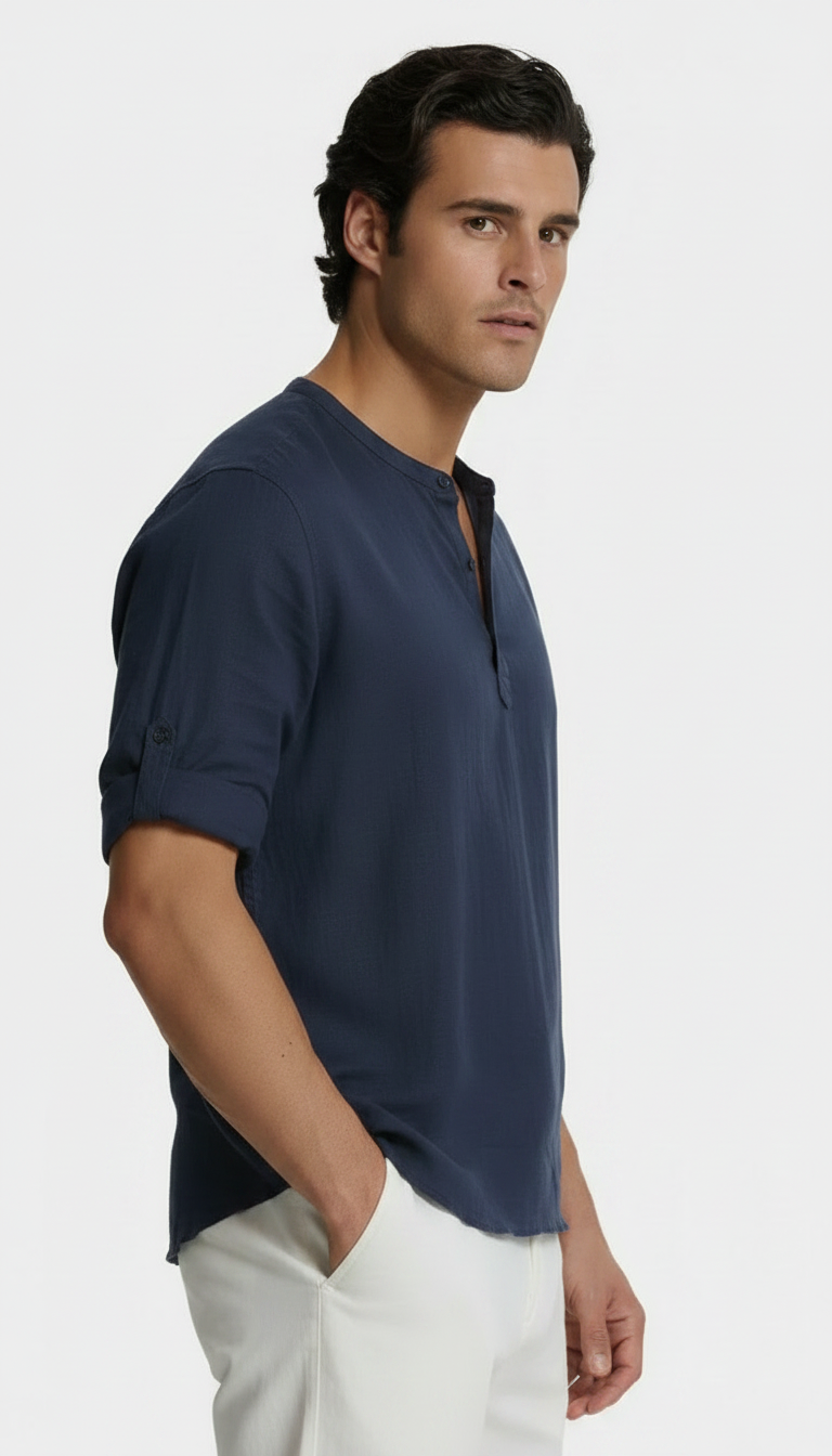 MAGLIA TOSCANA IN LINO BLU
