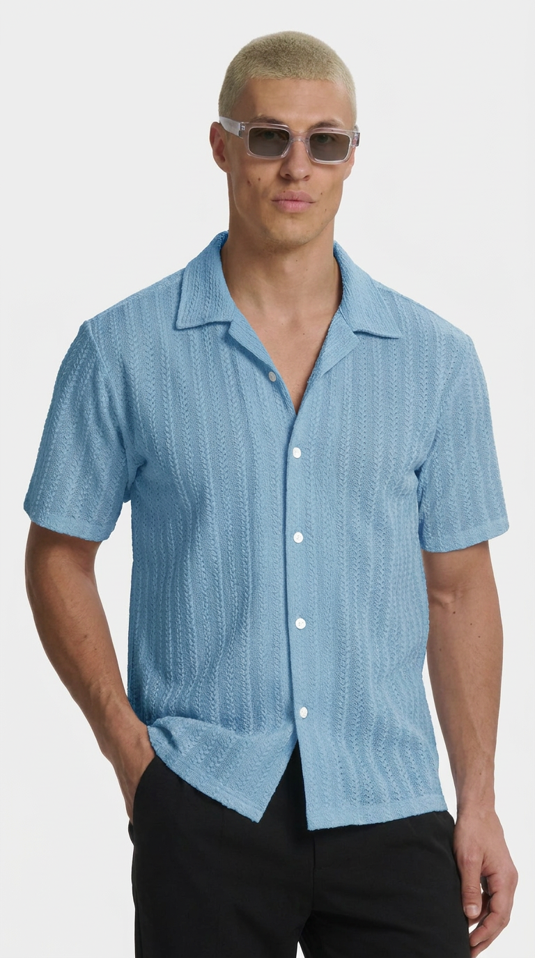 CAMICIA VENEZIA IN LINO AZZURRA
