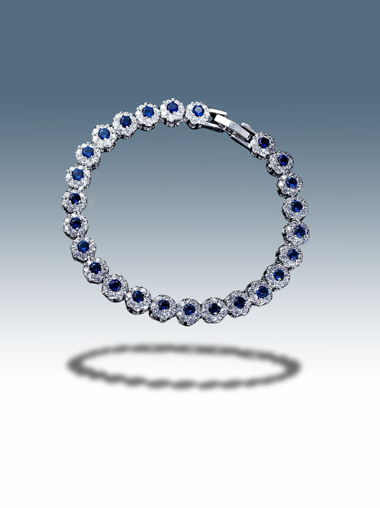 Bracciale tennis argento pietra tonda blu