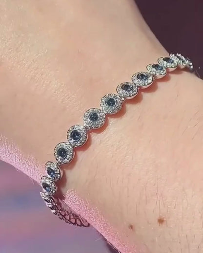 Bracciale tennis argento pietra tonda blu